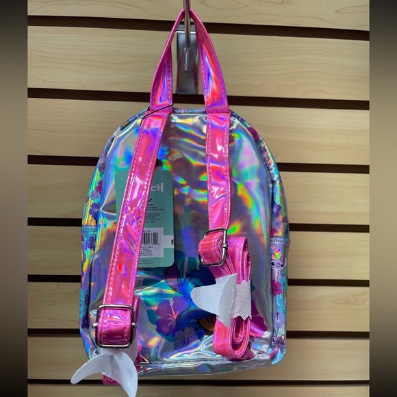 Disney Stitch and Angel Mini Holographic Backpack with Pink Sequence - Picture 4 of 7